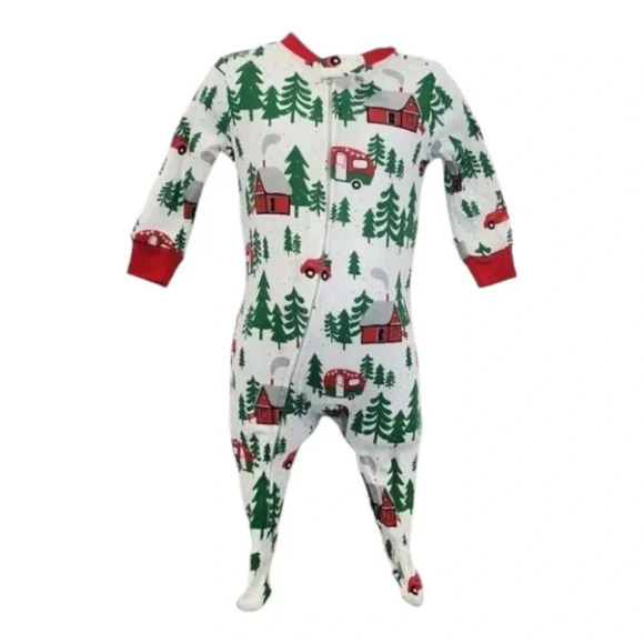 3-6 Month Infant  Forest Theme White and Green Footed Christmas Onesies - Picture 2 of 8